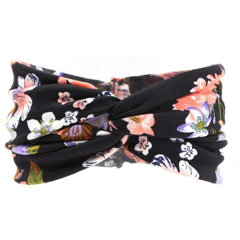 

2021 New Style Flower Print Hairband Sweat Headband Running Sweatband Yoga Wide Workout Fitness Sports Sweatband