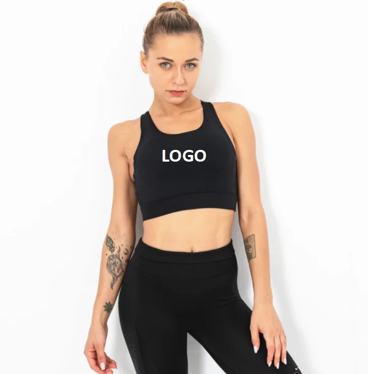 

Huanwei Best Selling Yoga Fitness Bra Shockproof Gather Sports Vest Women Gym Solid Color Breathable Cross Back Tank Top