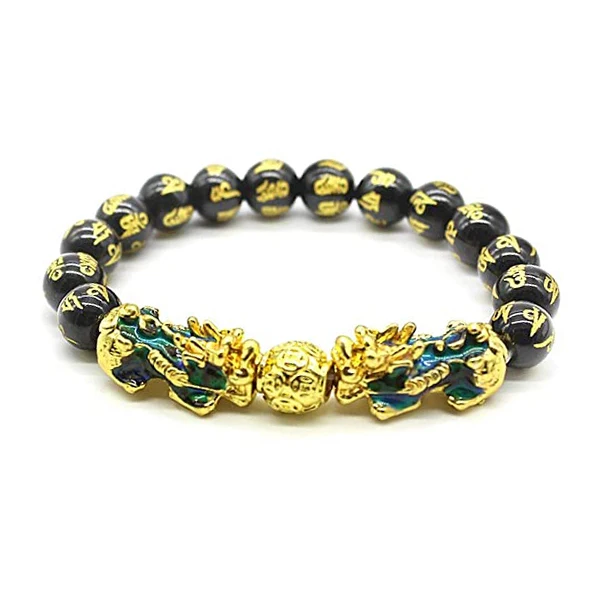 

Feng Shui Prosperity 10mm Hand Carved Mantra Double Color Changed Pi Xiu Pi Yao Attract Wealth Good Luck Bead Bracelet