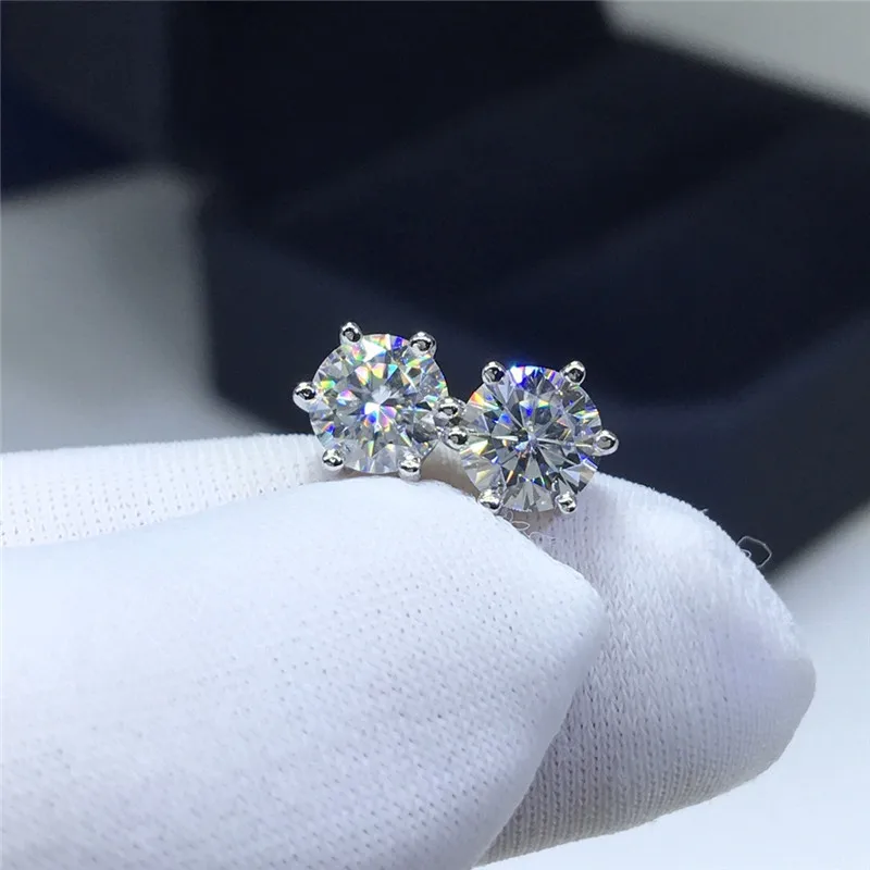 

Silver 925 Original Round Brilliant Cut Diamond Test Past Total 2 Carat D Color Moissanite Stud Earrings Gemstone Jewelry Gift