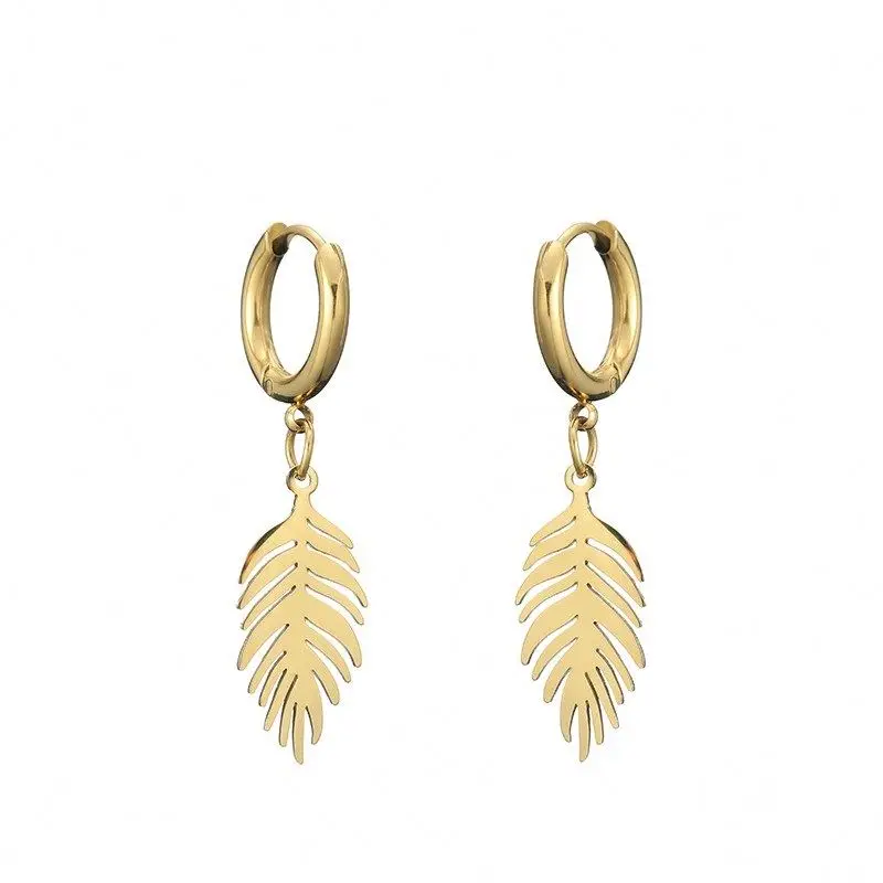 

Korean Style Fashion 18K Gold Plated Leaf Pendant Earrings Factory Wholesale Cheap Stainless Steel Jewelry