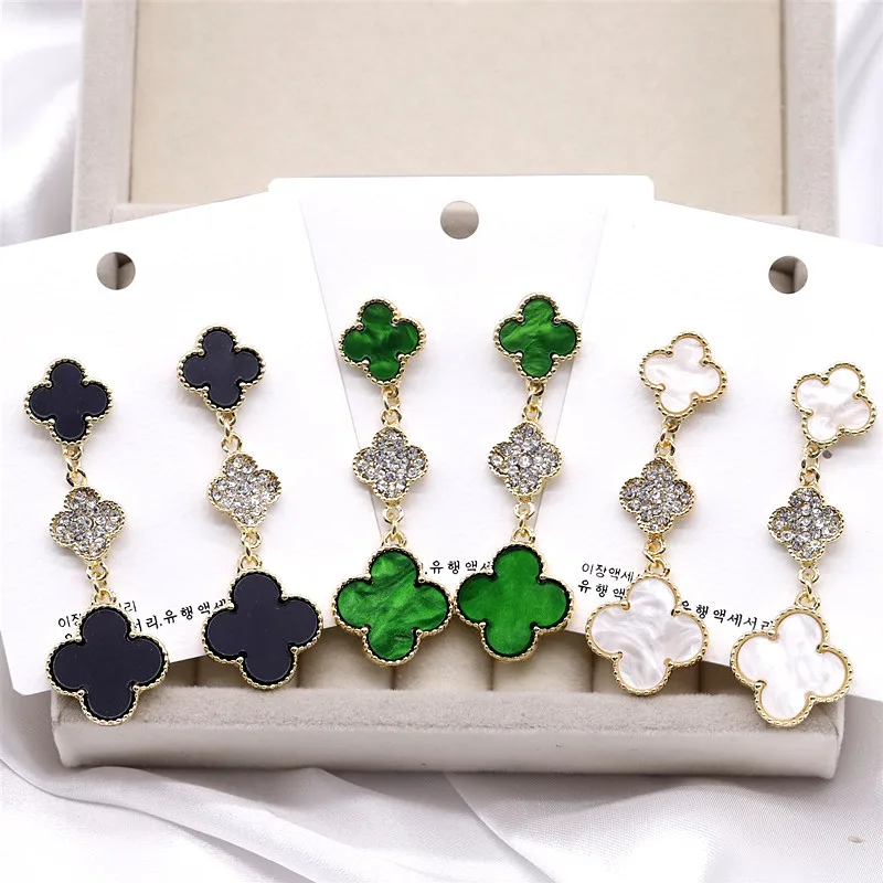 

Fashion Gold Statement 925 Sterling Silver Crystal Earrings Original Design Four Leaf Clover Earrings For Female