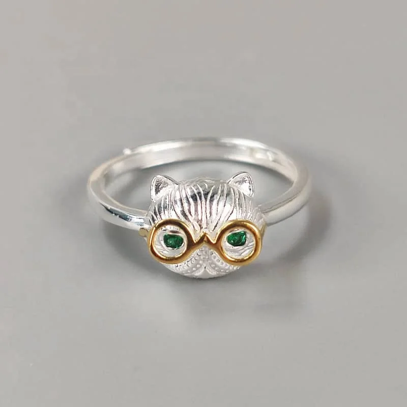 

fashion kid ring silver jewelry 925 sterling gold plated Anniversary gift zircon cat ring, White gold (rose gold, yellow are avaliable)