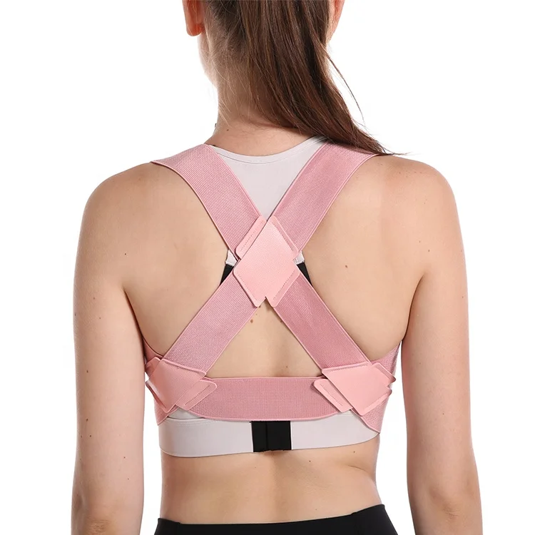 

Hot Selling Easy to Use Back Adjustable Elastic Shoulder Health and Confidence Builder Posture Trainer and Corrector for Back, Black/pink