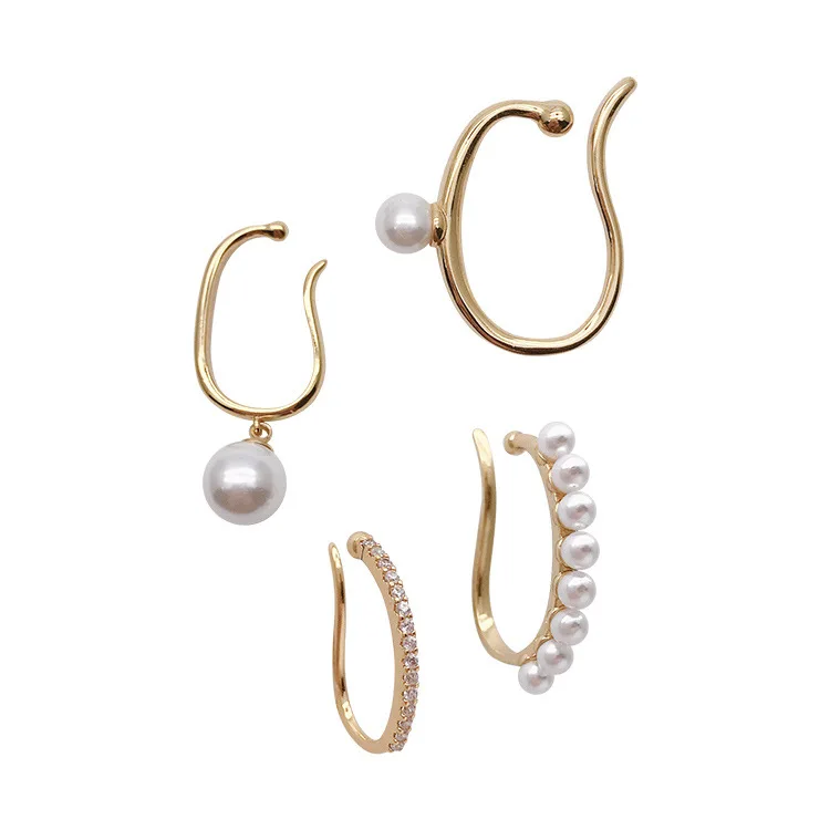 

Trendy Pearl Clip on Earrings Earcuffs for Women Gold Color C Shaped Stackable CZ Ear Cuff No Pierced Party Wedding Jewelry 2020, As pic shown