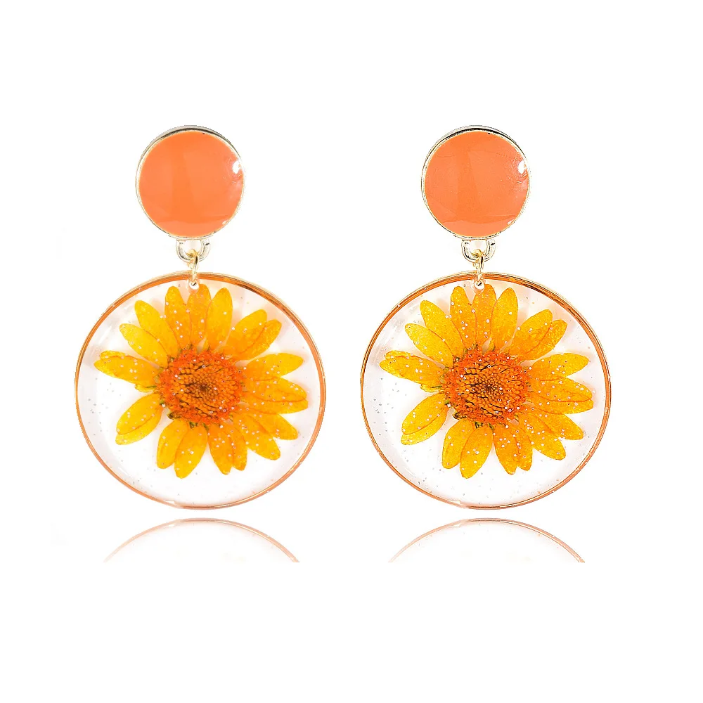 

JUHU New color multicolor orange daisy flower earrings gold geometric earrings metal alloy jewelry wholesale for women