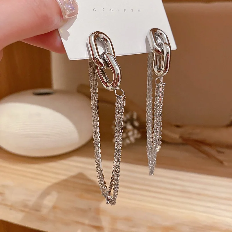 

Fashion Tassel Earrings Round Bead Chain Meteorite Long Tassel Drop Earrings for Women Cool Girl Party Jewelry, Picture shows