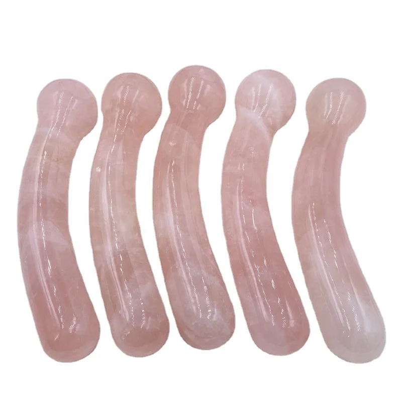 

Wholesale Hand Carved Natural Curved Massage Wand Pleasure Sex Toy Healing Rose Quartz Crystal Dildo