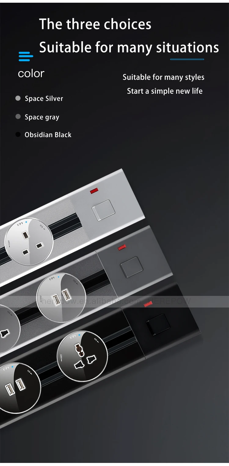 Aluminum Wall Track Socket Embedded Orbital Eu Movable Modular Power