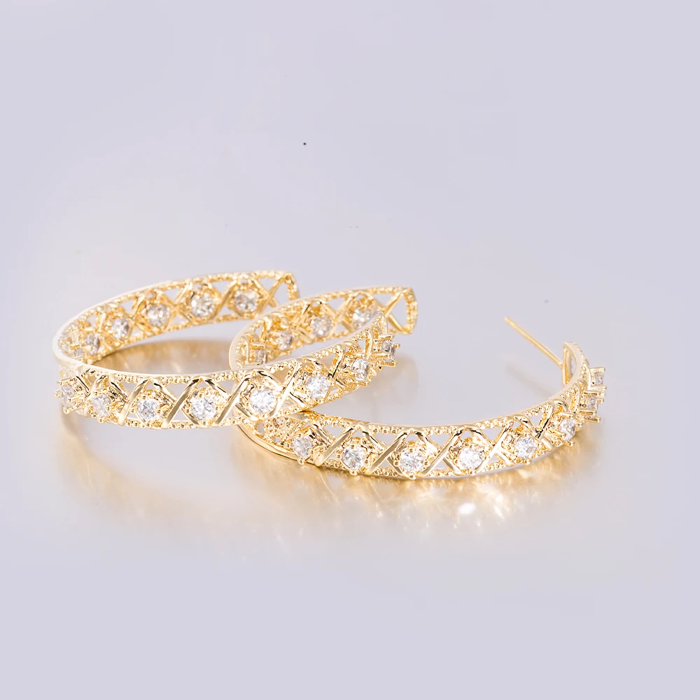 

XuQian Trendy Chunky Gold Plated Hoop Earrings Cubic Zirconia Earrings for Women, Gold&silver
