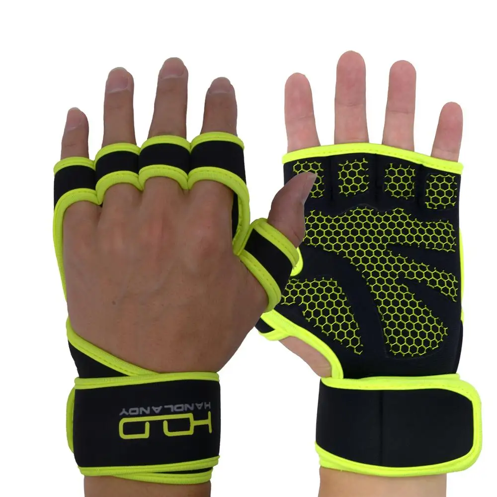 

PRI green weight lifting fitness wholesale cycling outdoor sports fingerless gloves gym motorcycle gloves, Green+yellow