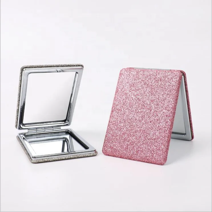 

Promotion Square Foldable PU Leather Pocket Glitter Magnifying Makeup Mirror, Pink, gold, silver, black