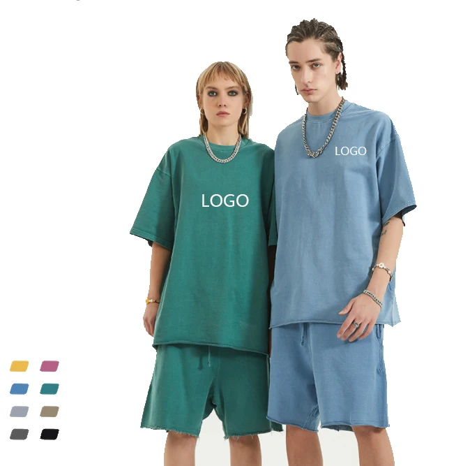 

Top quality hoodie set custom logo casual unisex plain two piece t shirt shorts sets men