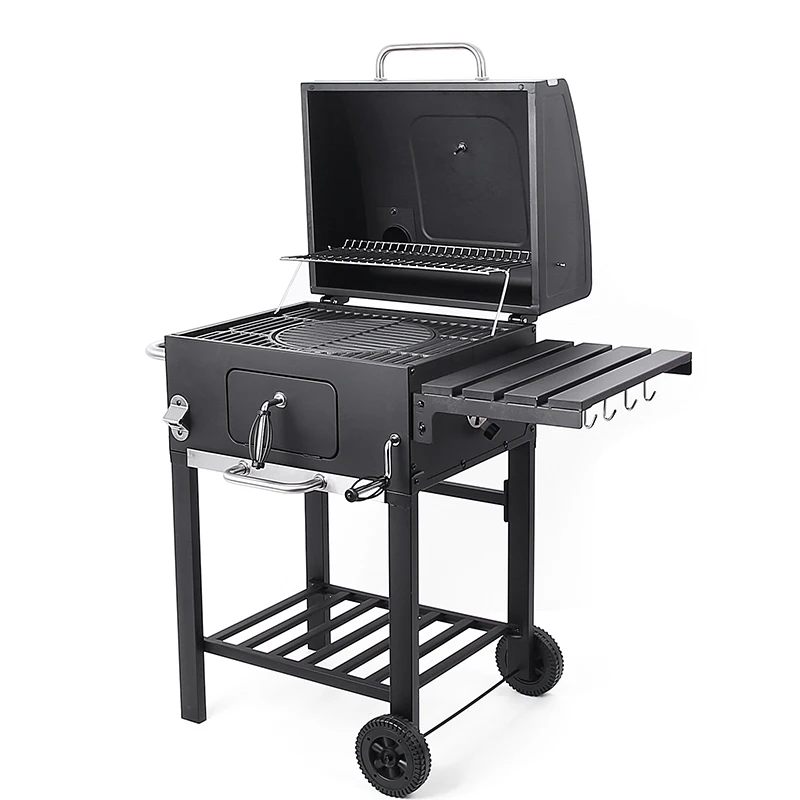 

Portable Square Barbecue BBQ Large Charcoal Grill Outdoor Camping Balcony Cast Iron BBQ Charcoal Grill With Side Table
