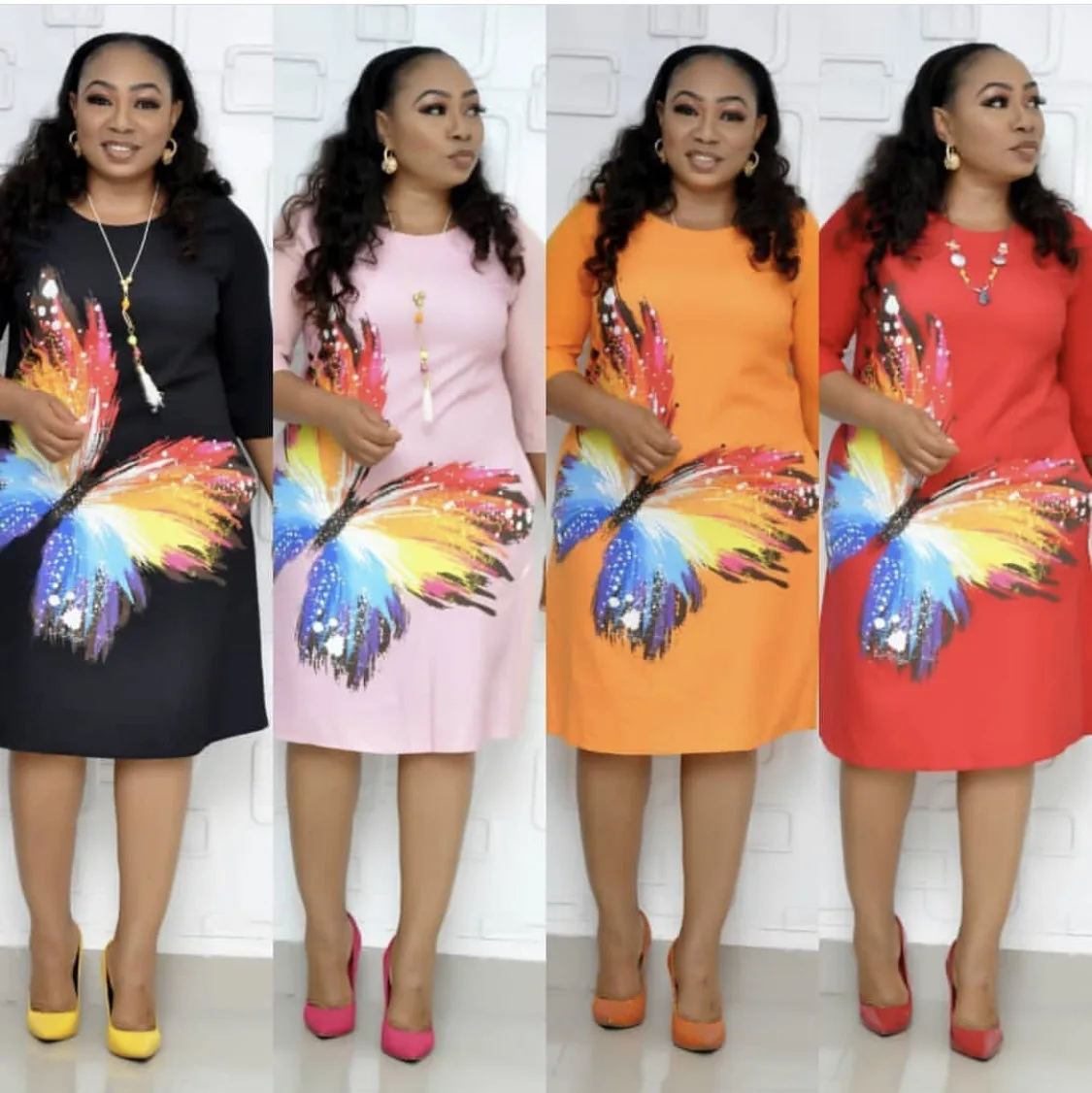 

2021 African Fashion Plus Size Dress Women Butterfly Pattern Print Ladies Dress