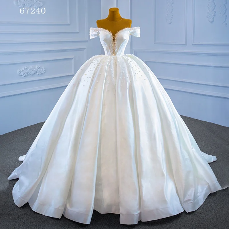 

Jancember ARSM67240 White Elegant pearls v-neck full sleeve Long Train wedding dress, Ivory