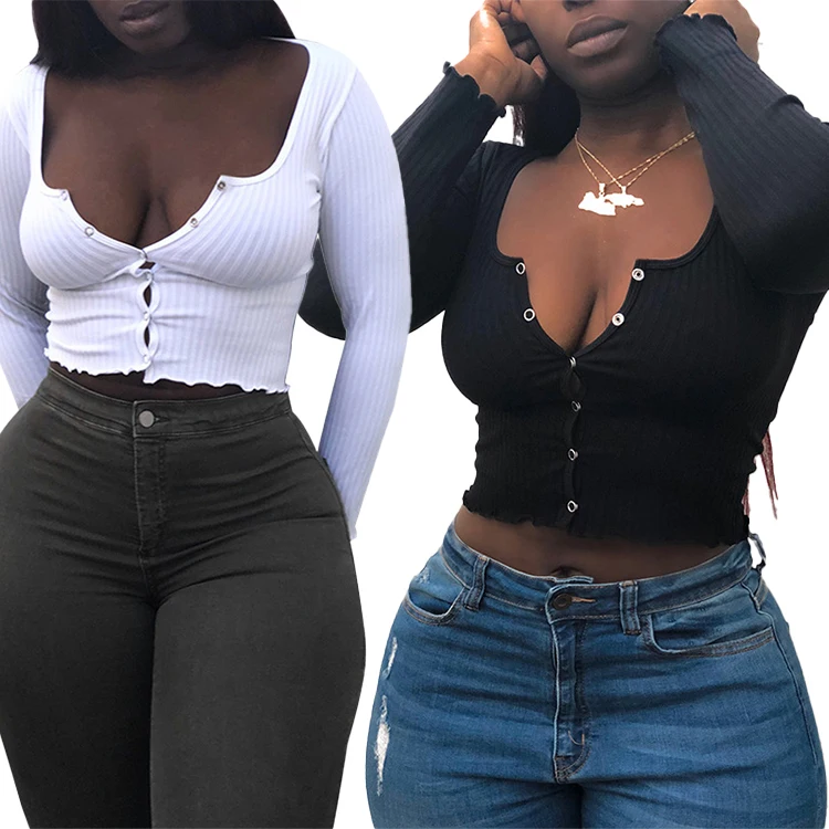 

Ladies V Neck Fashion Slim Casual Hollow Out Cropped Article Pit Fall Long Sleeve Design Solid Blouse Women