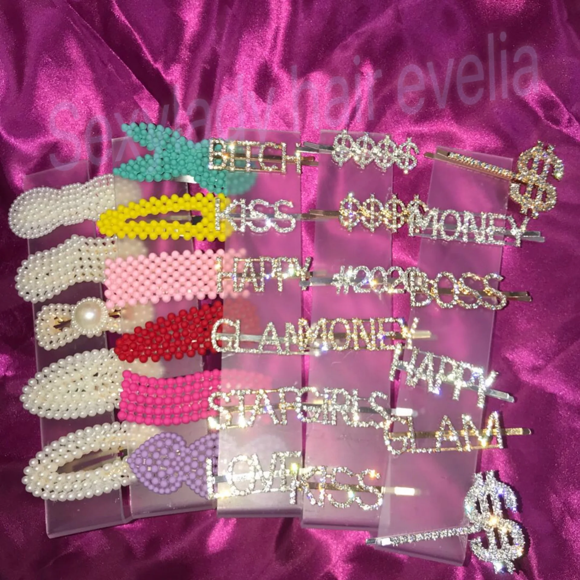 

2020 hot BITCH CHEER $$$$ Crystal Hair Clips Hair Pins For Women Word Letter Hair Bobby Pins