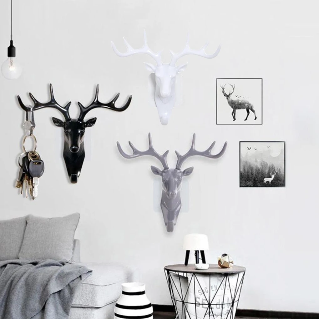 

Rack Deer Head Decor Hook Organizer For Living Room Hat Bag Key Small Plastic Wall Rack