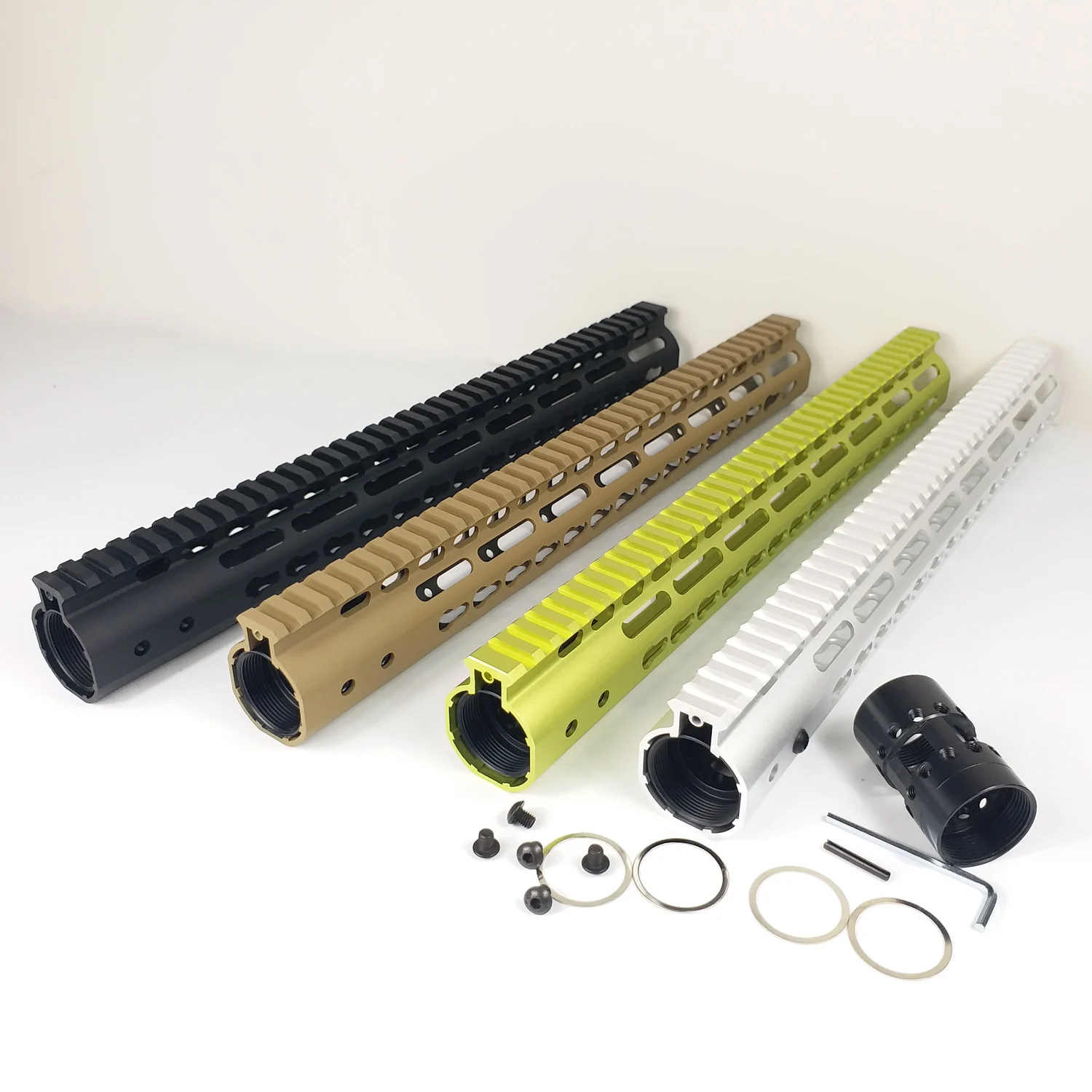 

Ultralight Keymod Handguard Monolithic top rail Steel barrel nut Black/Tan/Green/Silver Color Option, Black/tan/green/silver option