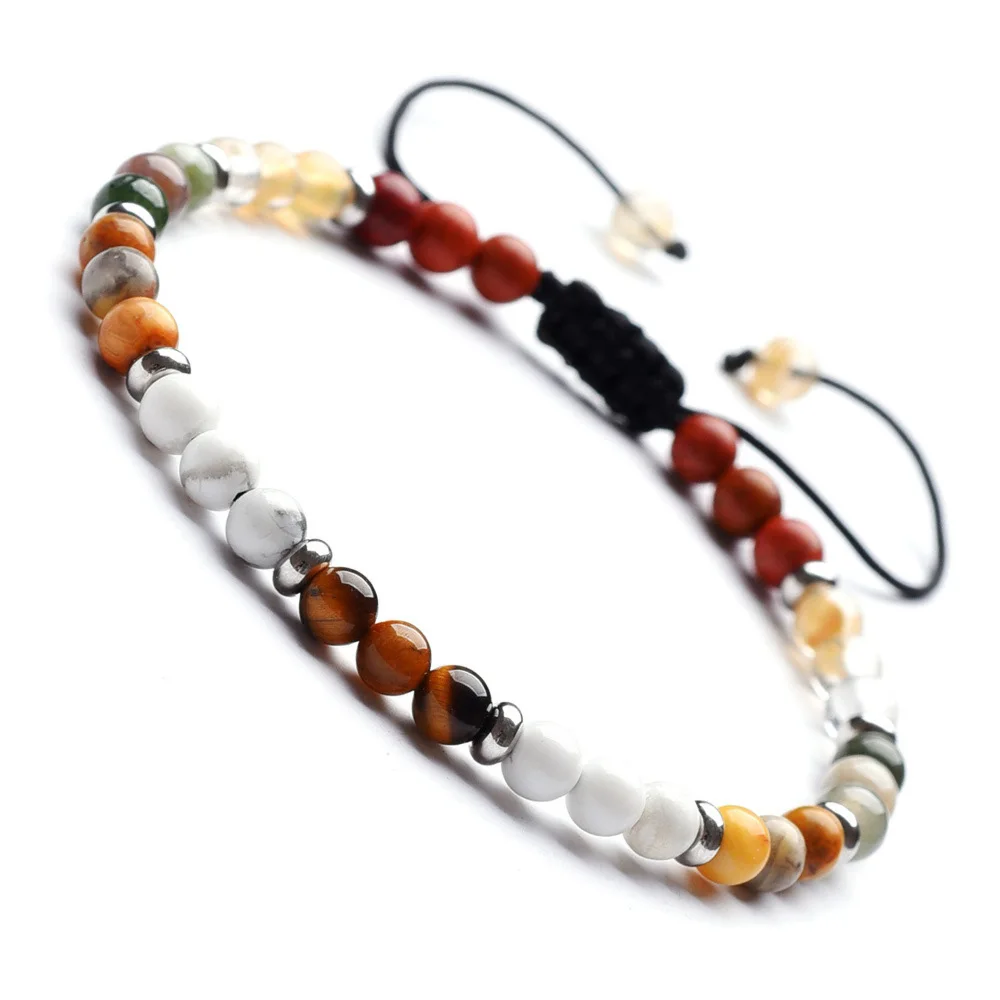 

personalized seimi stone gemstone bead bracelet adjustable cord string stones beaded women bracelet with tiger eye howlite jade, As is or customized