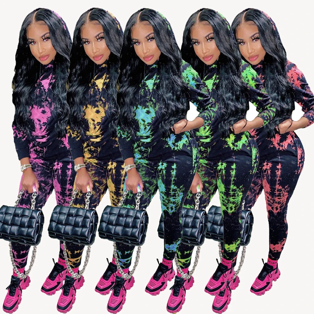 

Hot Sale Tie Dye Hoodies Two Piece Tracksuit Clothing Fall Winter 2 Pieces Outfits Tracksuit Hooded Sweatshirts Two Piece Set, 5 colors