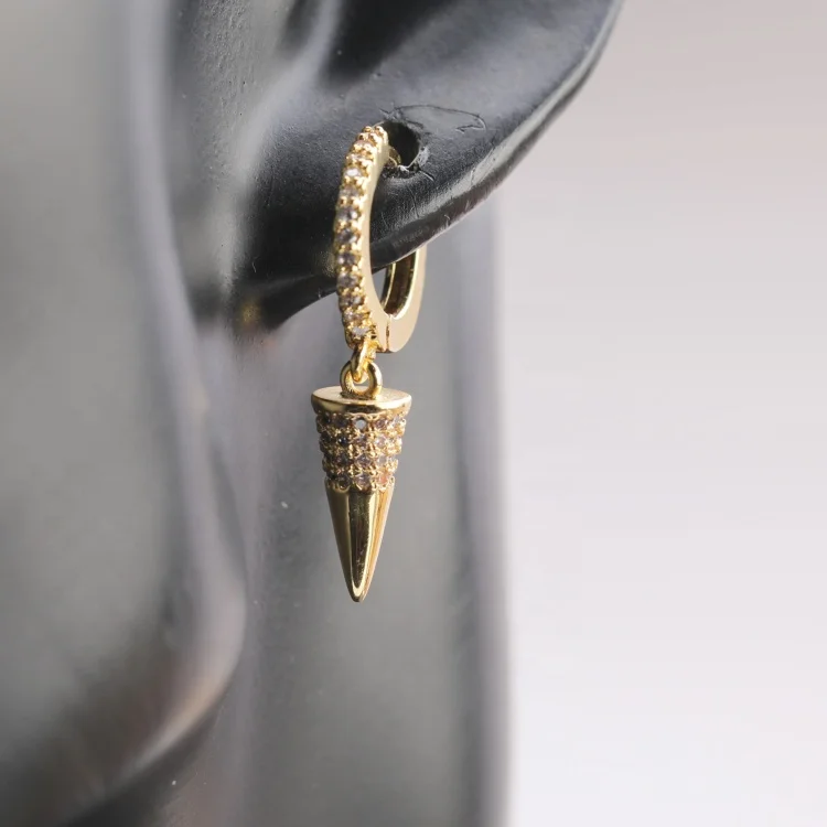 

2021 Custom KC Gold Plated Cubic Zirconic Diamond Cone Jewelry Personalized Hoop Earrings Women Gold Huggie Earrings