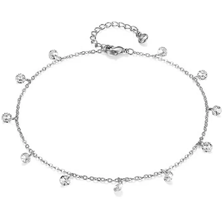 

Jachon Silver Cubic Zirconia Rose Gold Color Chain Anklets