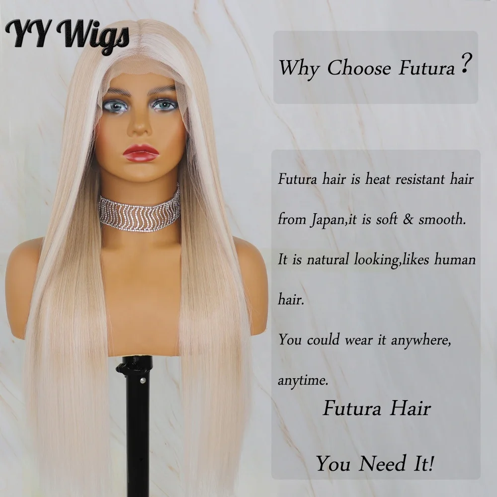 

YY Wigs 13x6 Lace Front Wig with Baby Hair Bleached Knots Long Silky Straight Mix Blonde Color Lace Wig Highlights Blonde
