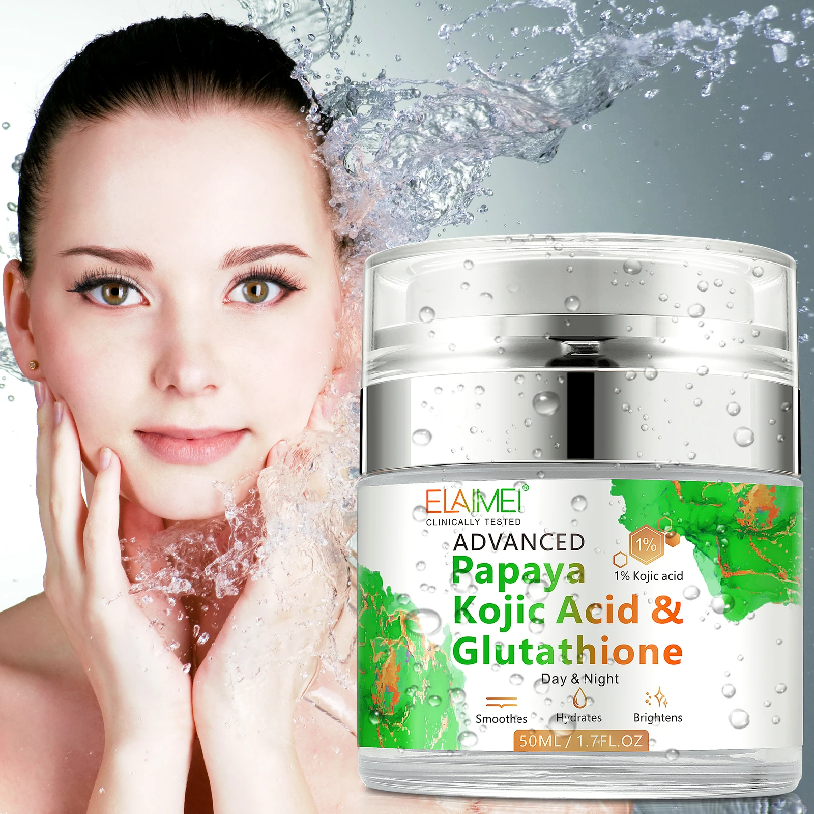 

ELAIMEI private label organic natural skin anti aging wrinkles beauty moisturizer whitening papaya kojic acid face cream