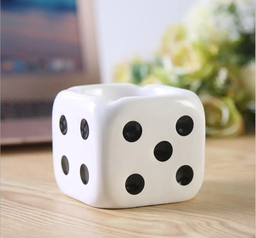 

Creative Dice Shape Ceramic Ashtray Home Bar Decoration Flip Fops Ashtray, Picture