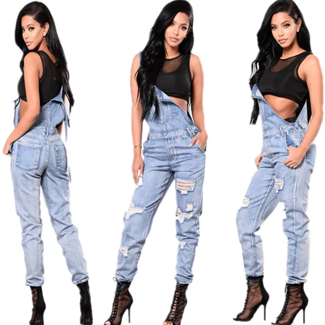 High Quality Fashion Ripped Jumpsuit Denim Jeans For Women 2020 Jumpsuit  Lady Trousers Women Overalls