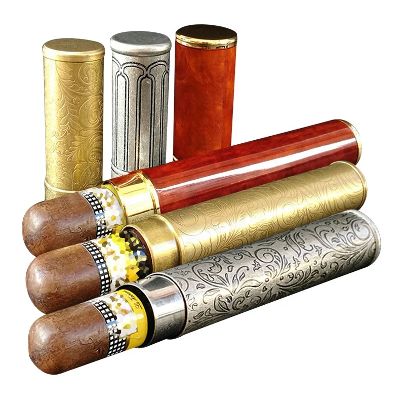 

Monsoon portable cigar tube single portable moisturizing cylinder wind pure copper carved cigar box 1 Pack