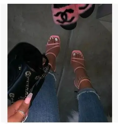 
2020 Block heel shoes women New summer high heeled Sandals Slippers Fashion Chunky Heels belt Buckle Plus size White Pink beige 