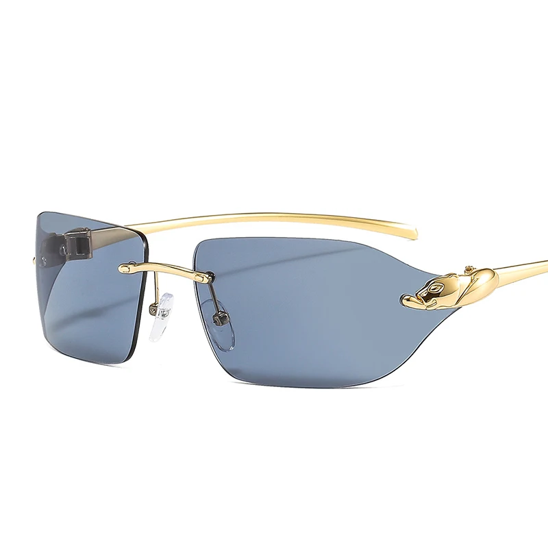 

Leopard Decoration Rimless Colorful Fashion Retro Metal Sunglasses
