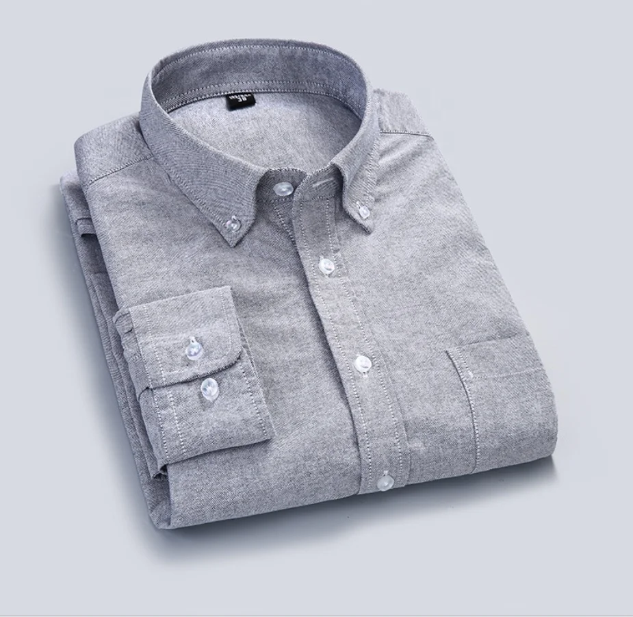 

Men's Grey High Quality Oxford Cotton Long Sleeve Office Casual Shirt, Colors