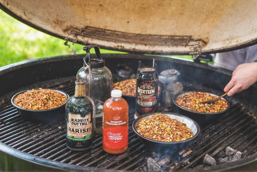 Grill setup with wood chips and meat