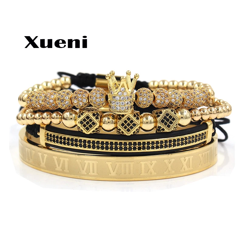 

Xueni pulsera de corona joyeria de acero inoxidable chapa de oro set de joyeria para hombre mujer gold jewellery mayoreo, Color dorado