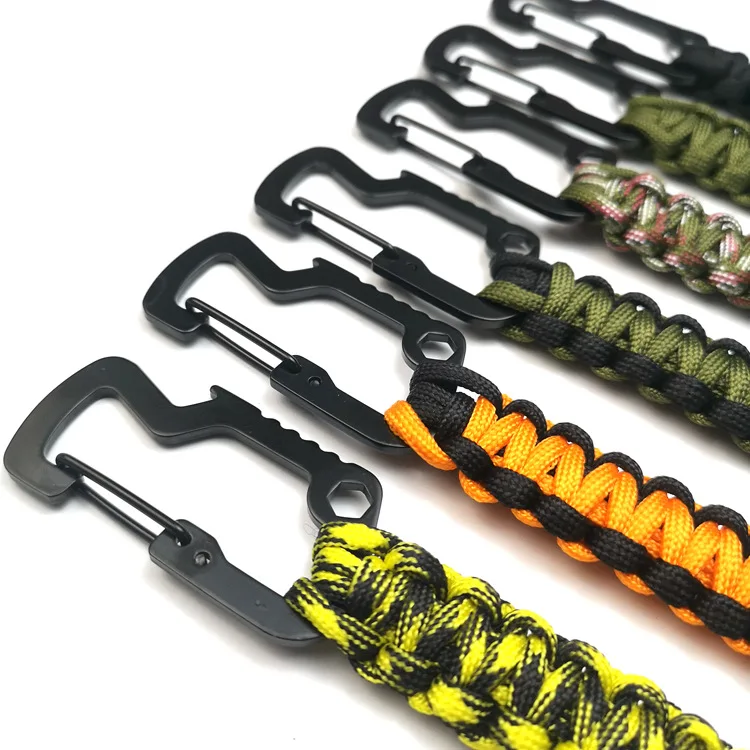 

Camping Hiking Bag Accessories Braided Lanyard Utility Ring Hook Paracord Keychain with Carabiner and Key Ring