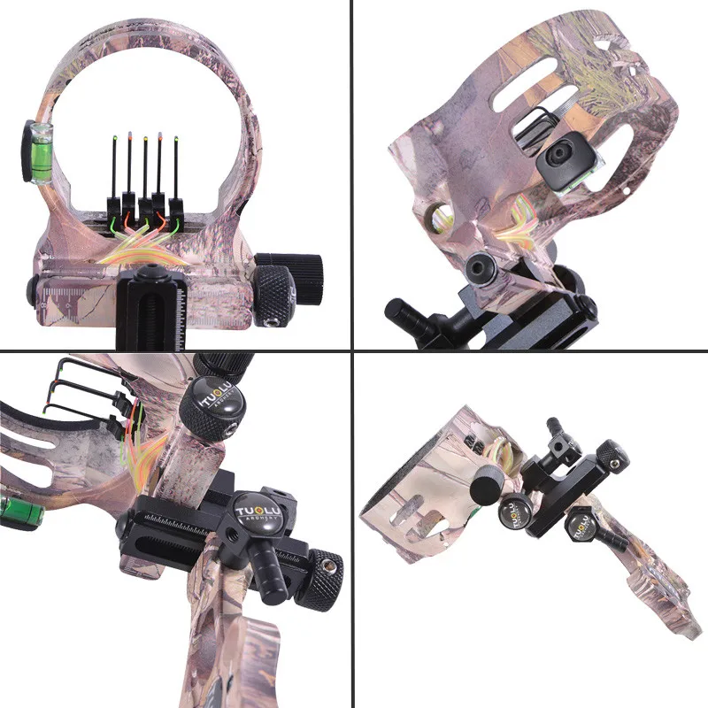 

1set Compound Bow Sight Adjustable 5-pin Sights CNC Aluminum Alloy Processing 0.019" Optical Fiber Needle For Archery Shooting, Black/camo