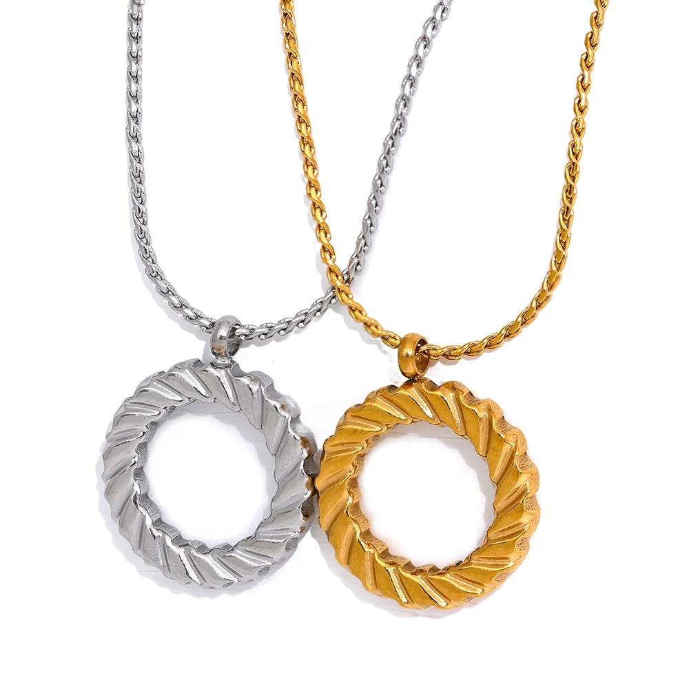 

JINYOU 1094 Stainless Steel Round Hollow Pendant Minimalist Necklace Women Gold Silver Minimalist Chic Versatile Collar Jewelry