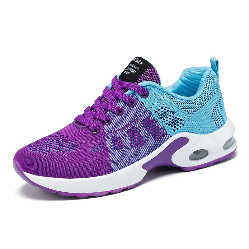 

RTS fashion fly knitting jacquard upper light weight air cushion PU sole women running sports shoes fashion sneakers, Purplish blue,pink grey,black,dark blue