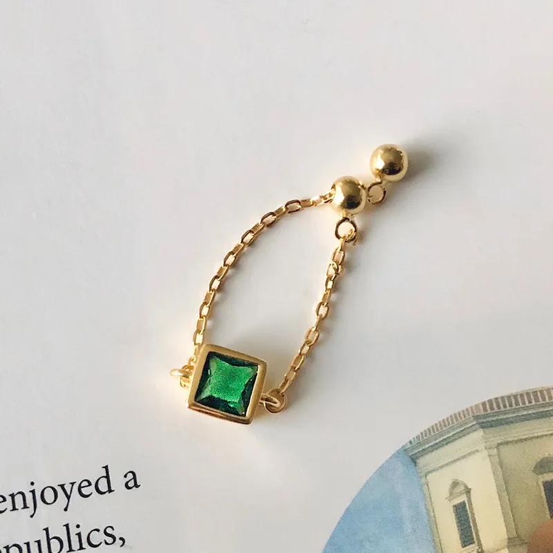 

Wholesale 14K Gold Plated Jewelry 925 Sterling Silver Elegant Green Red Cubic Zirconia Adjustable Link Chain Rings