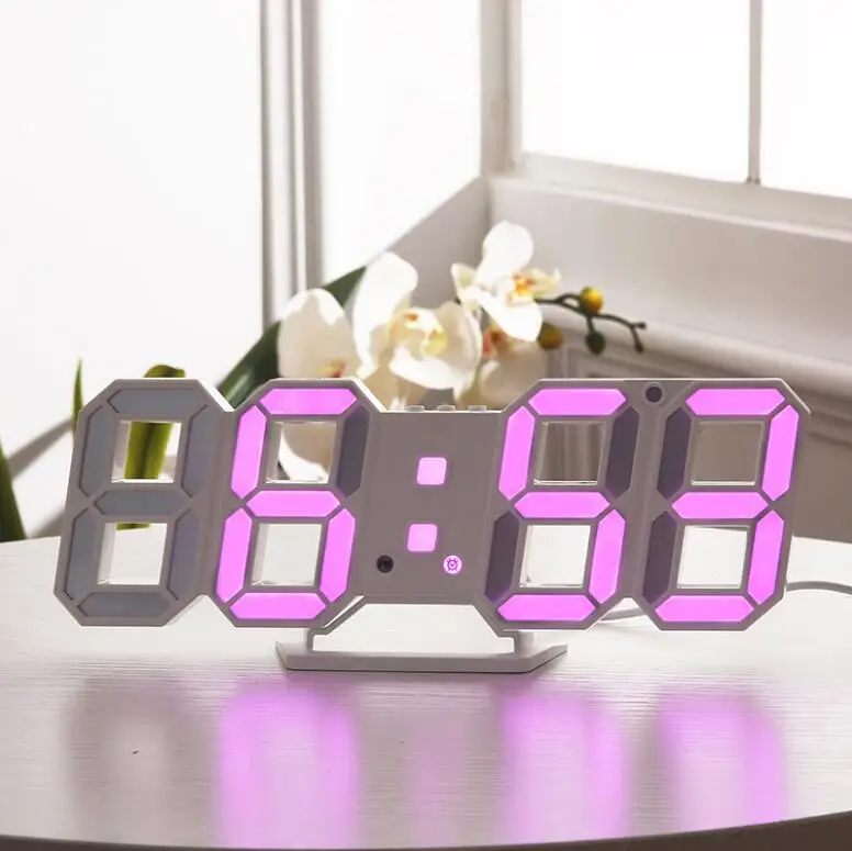 

odm/odm modern wall clock 3D digital LED phosphor Alarm timer DIY decorative wall clock reloj de pared, White