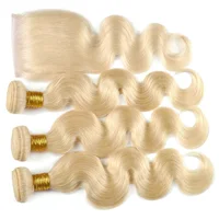 

Hair Virgin 3 Body Wave Human Blond Blonde Extension Brazilian Wholesale 613 Bundles With Closure