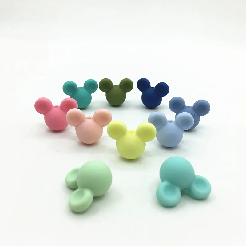 

wholesale cartoon pacifier silicone beads food grade baby teether mickey rainbow chew beads BPA FREE silicone beads teething, 33 colors, customed