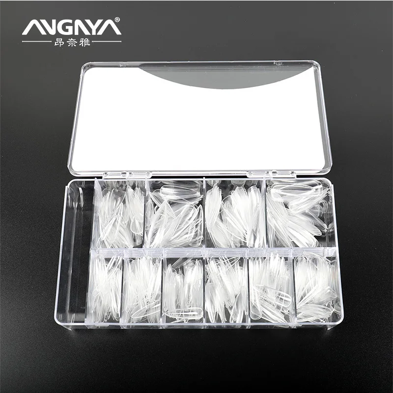 

Angnya 500Pcs Full Cover Gel Long Clear Acrylic Almond Nail Tips With Empty Nail Tip Boxes, Transparent