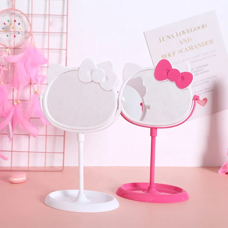 

Hot Selling KT Kawaii Cat Head Modeling Makeup Mirror Multifunctional Rotating Double Sided Mirror Pink Bowknot Cosmetic Mirror