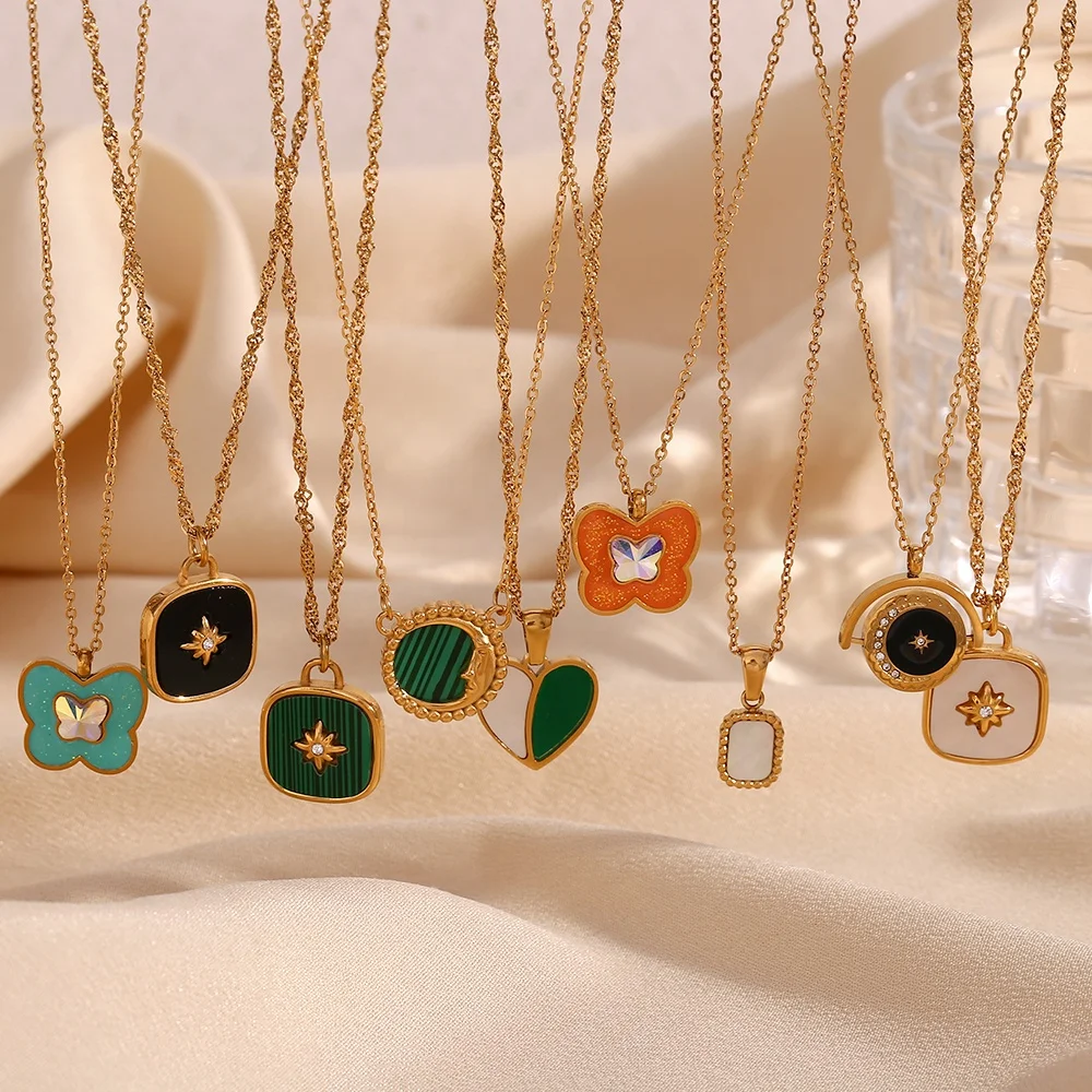 

Colorful Shell Enamel Acrylic Pendant Necklaces 18k Gold Plated Jewelry Stainless Steel 2024 Jewelry Trends
