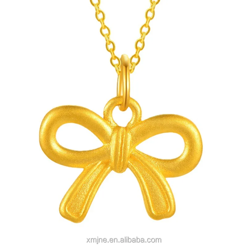 

Certified Gold 999 Pure Gold Cute Bow Necklace Pendant 3D Hard Gold Fashion Bow Tie Collarbone Chain For Girlfriend Gift
